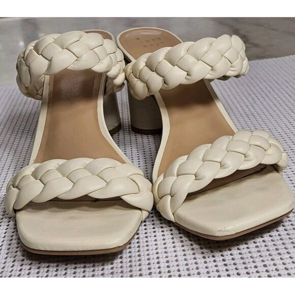 Women Cream Braided Block Heels Size 9 - Picture 3 of 10